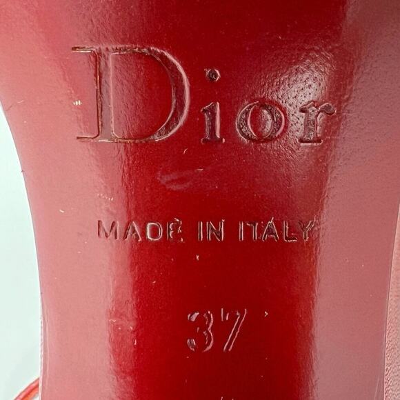 Dior 2005 Red Leather Logo Embroidered Block Heel Sandals- John Galliano Era - Picture 8 of 10